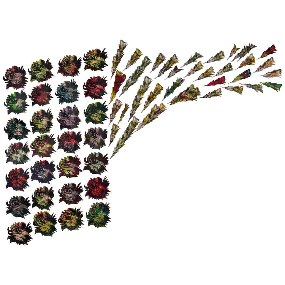 FLAVIO GARCIANDÍA (B. 1954) El Gallo 95 x 130 in (241.3 x 330.2 cm) (installation dimension...: FLAVIO GARCIANDÍA (B. 1954) El Gallo mixed media and cardboard cutouts 95 x 130 in (241.3 x 330.2 cm) (installation dimensions; dimensions variable) Executed in 1983 Footnotes: This work is accom