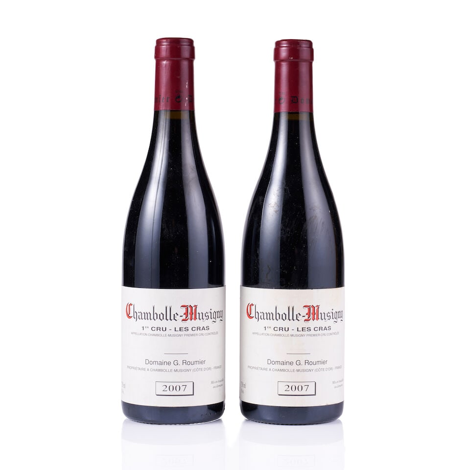 Domaine G. Roumier, Chambolle-Musigny 1er Cru, Les Cras, 2007 (2 x 750ml): Domaine G. Roumier, Chambolle-Musigny 1er Cru, Les Cras, 2007 (2 x 750ml) Region: Burgundy Fill Level: excellent Capsule: 1x ok, 1x very slightly scratched Cork: ok Label: 1x slightly stained, 1x good