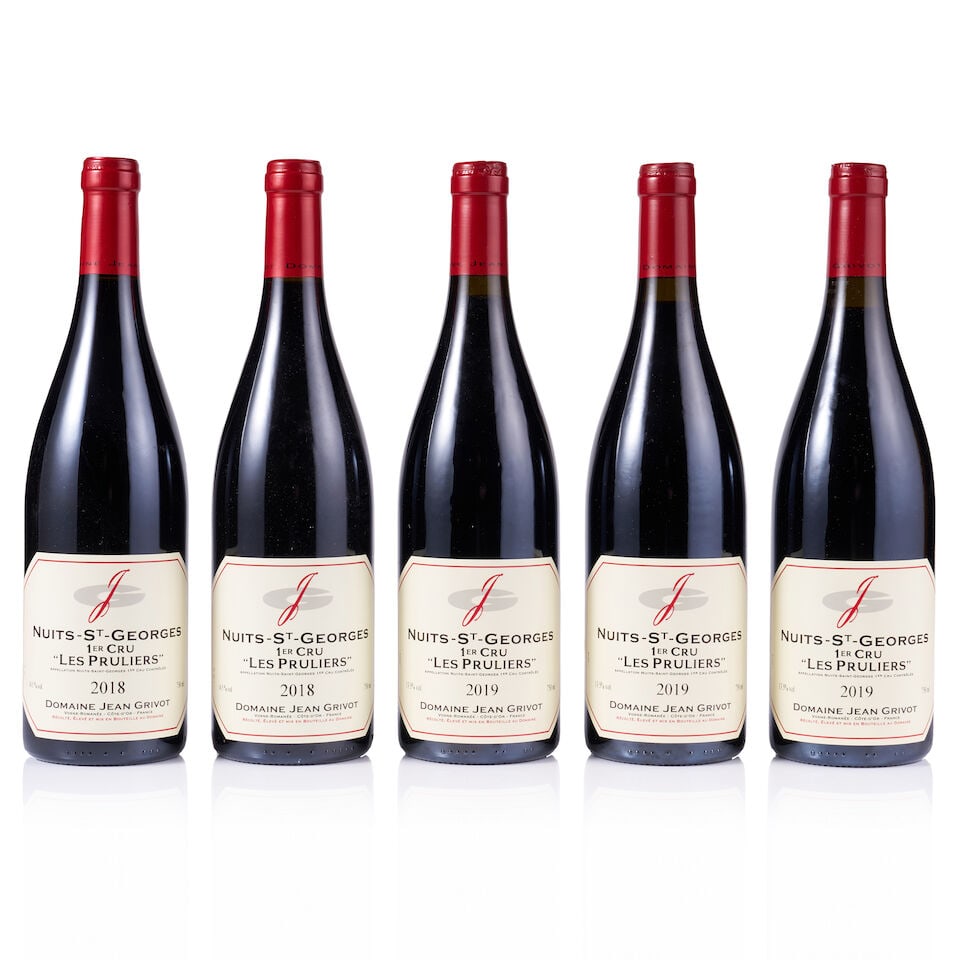 Domaine Jean Grivot, Nuits-Saint-Georges 1er Cru, Les Pruliers, 2018 & 2019 (5 x 750ml): Domaine Jean Grivot, Nuits-Saint-Georges 1er Cru, Les Pruliers, 2018 (2 x 750ml) Region: Burgundy Fill Level: excellent Capsule: ok Cork: ok Label: excellent appearance Domaine Jean Grivot, Nuits-Sai