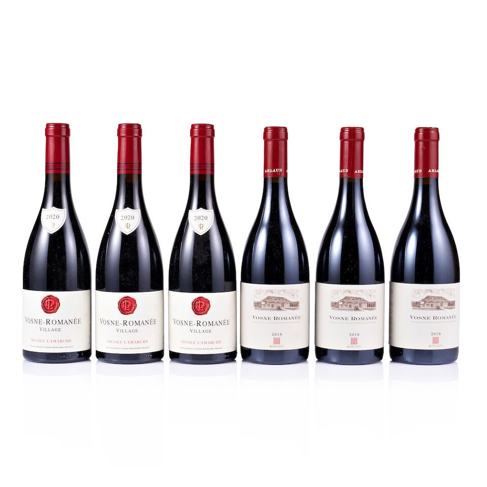Mixed Lot of Vosne-Romanée, 2018 & 2020 (6 x 750ml): A & Arlaud, Vosne-Romanée, 2018 (3 x 750ml) Region: Burgundy Fill Level: excellent Capsule: ok Cork: ok Label: excellent appearance Nicole Lamarche, Vosne-Romanée, 2020 (3 x 750ml) Region: