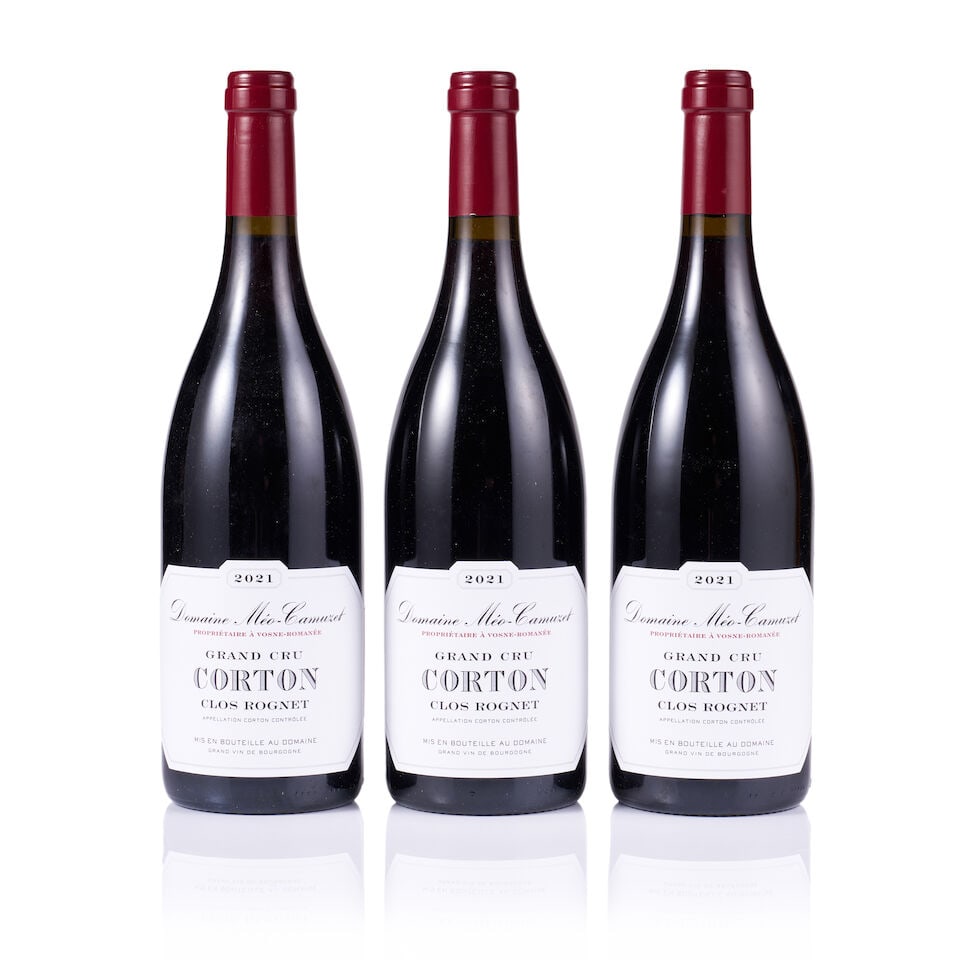 Domaine Méo-Camuzet, Corton Grand Cru, Clos Rognet, 2021 (3 x 750ml): Domaine Méo-Camuzet, Corton Grand Cru, Clos Rognet, 2021 (3 x 750ml) Region: Burgundy Fill Level: excellent Capsule: ok Cork: ok Label: excellent appearance Packaging: neutral carton For further
