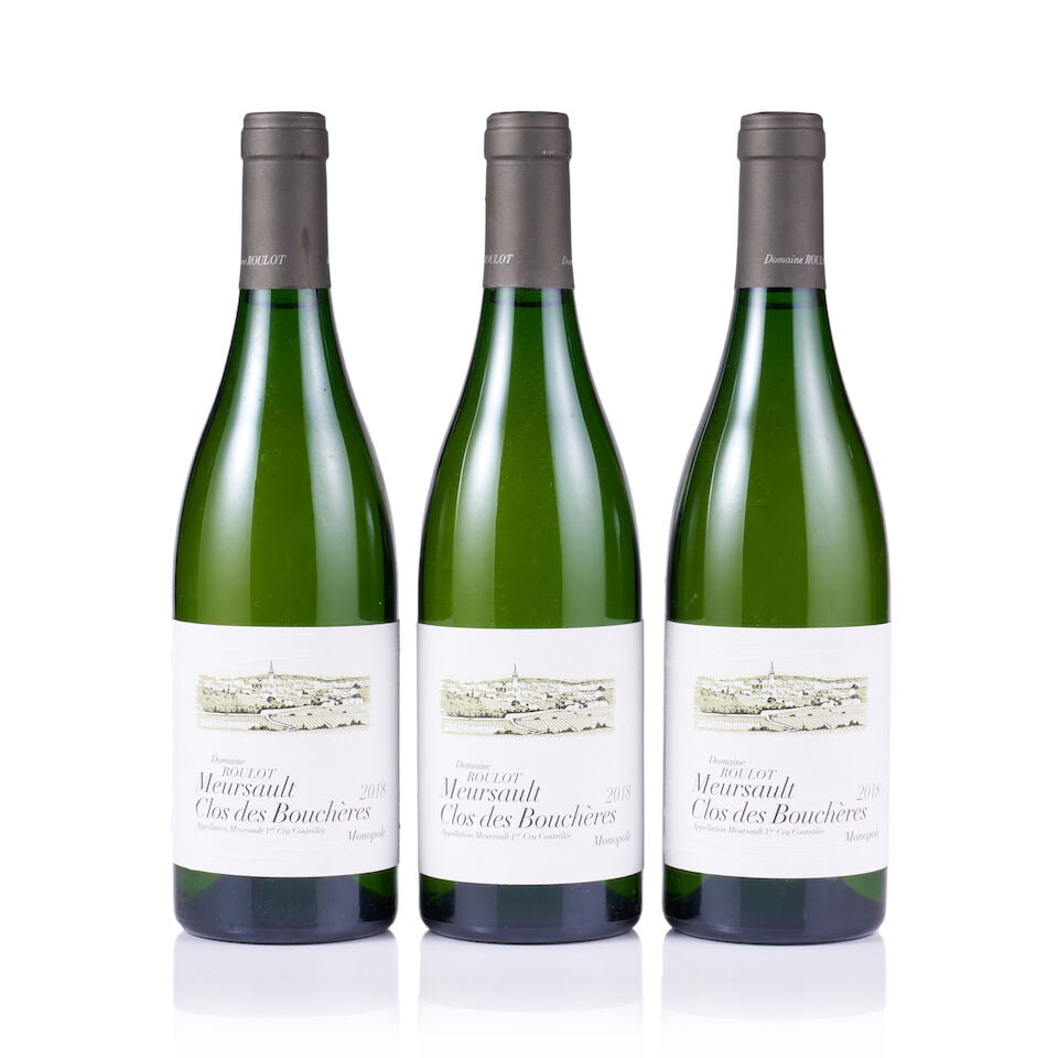 Domaine Roulot, Meursault 1er Cru, Clos des Bouchères, Monopole, 2018 (3 x 750ml): Domaine Roulot, Meursault 1er Cru, Clos des Bouchères, Monopole, 2018 (3 x 750ml) Region: Burgundy Fill Level: excellent Capsule: ok Cork: ok Label: 2x creased, 1x excellent appearance Packaging: