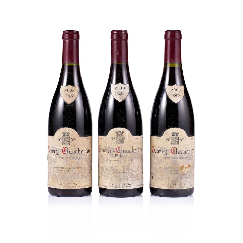 Claude Dugat, Gevrey-Chambertin, 2008 & 2013 (3 x 750ml): Claude Dugat, Gevrey-Chambertin, 2008 (2 x 750ml) Region: Burgundy Fill Level: excellent Capsule: ok Cork: ok Label: 2x bin-soiled, stained & marked Packaging: neutral carton Claude Dugat, Gevrey-Cha