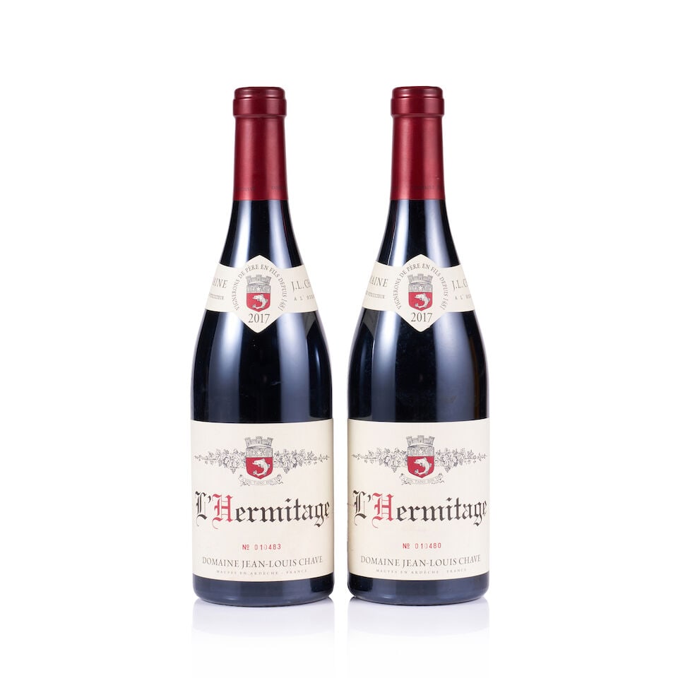 Domaine Jean-Louis Chave, Hermitage, 2017 (2 x 750ml): Domaine Jean-Louis Chave, Hermitage, 2017 (2 x 750ml) Region: Rhône Valley Fill Level: excellent Capsule: ok Cork: ok Label: 1x very slightly stained, 1x good appearance Packaging: neutral carton