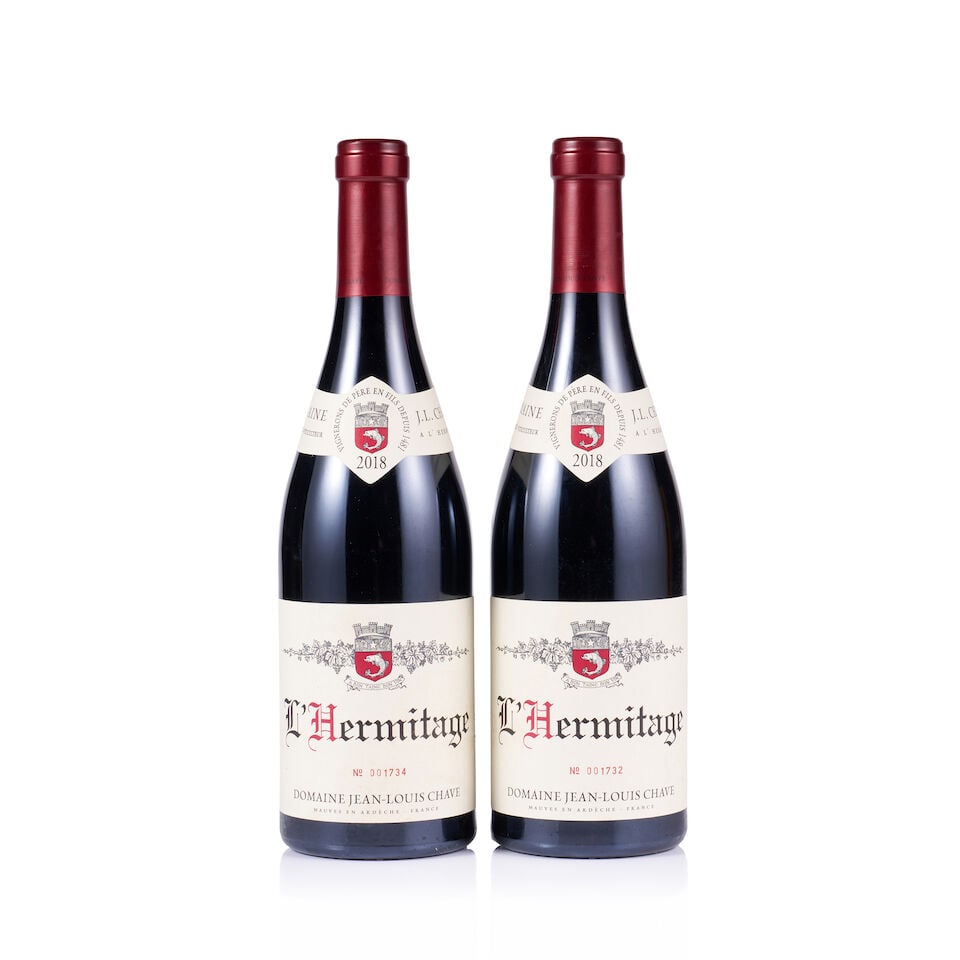 Domaine Jean-Louis Chave, Hermitage, 2018 (2 x 750ml): Domaine Jean-Louis Chave, Hermitage, 2018 (2 x 750ml) Region: Rhône Valley Fill Level: excellent Capsule: ok Cork: ok Label: 1x very slightly creased and very slightly marked, 1x good appearance