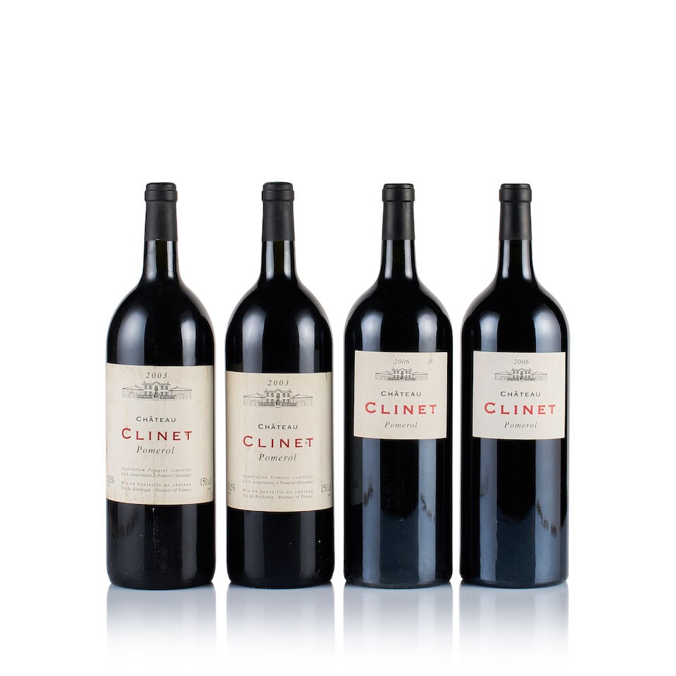 Château Clinet, Pomerol, 2003 & 2006 (4 x Magnum): Château Clinet, Pomerol, 2003 (2 x Magnum) Region: Bordeaux Fill Level: 2x base of neck Capsule: ok Cork: ok Label: 2x bin-soiled and stained Packaging: neutral carton Château Clinet, Pomer
