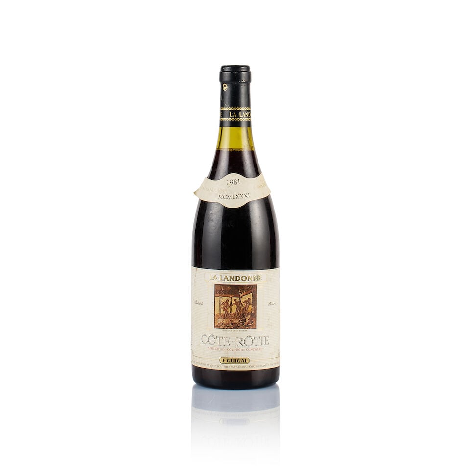 E. Guigal, Côte-Rôtie, La Landonne, 1981 (1 x 750ml): E. Guigal, Côte-Rôtie, La Landonne, 1981 (1 x 750ml) Region: Rhône Valley Fill Level: under 2cm below base of capsule Capsule: slightly scratched Cork: ok Label: bin-soiled and stained,