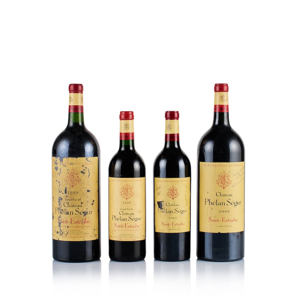 Château Phélan Ségur, Saint-Estèphe, 1999, 2003 & 2008 (2 x 750ml & 2 x Magnum): Château Phélan Ségur, Saint-Estèphe, 1999 (1 x Magnum) Region: Bordeaux Fill Level: into neck Capsule: stained Cork: very slightly depressed Label: bin-soiled, stained and torn Pac