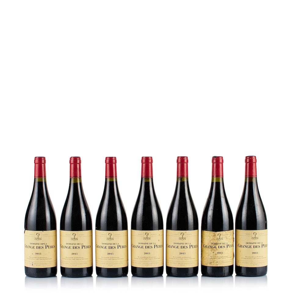 Domaine de la Grange des Pères, Red, 2013 (7 x 750ml): Domaine de la Grange des Pères, Red, 2013 (7 x 750ml) Region: Languedoc Fill Level: excellent Capsule: ok Cork: ok Label: 1x badly damp-affected, creased, bin-soiled and stained, 6x bin-soiled, m