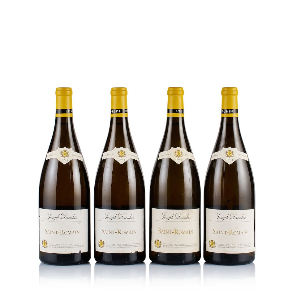 Joseph Drouhin, Saint-Romain White, 2015 (4 x Magnum): Joseph Drouhin, Saint-Romain White, 2015 (4 x Magnum) Region: Burgundy Fill Level: excellent Capsule: 3x ok, 1x very slightly nicked on top Cork: ok Label: all bin-soiled and stained, 2x nicked; 2x ba