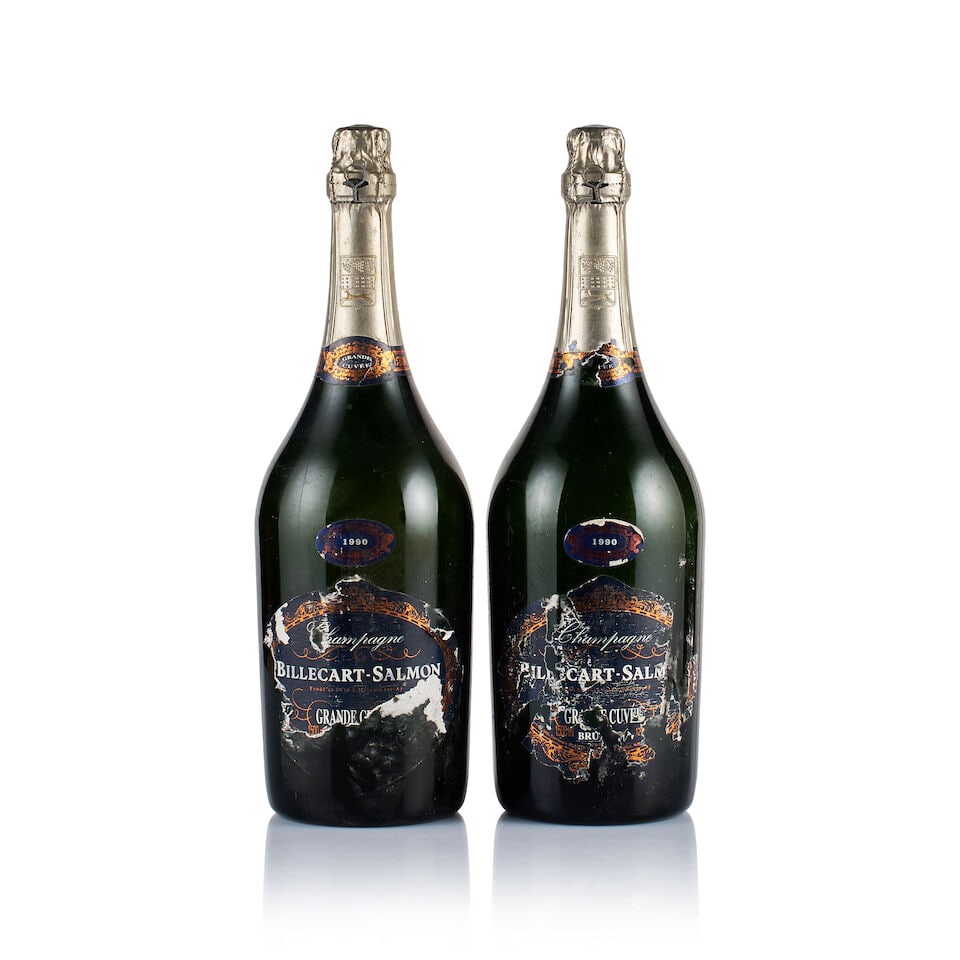 Champagne Billecart-Salmon, Grande Cuvée, 1990 (2 x Magnum): Champagne Billecart-Salmon, Grande Cuvée, 1990 (2 x Magnum) Region: Champagne Fill Level: excellent Capsule: 2x bin-soiled foils Cork: ok Label: all badly torn, badly scratched and bin-soiled, 1x