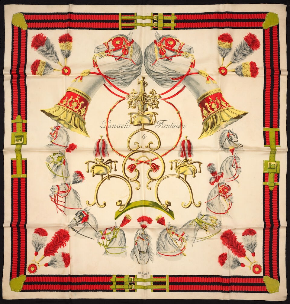 Hermès Paris. Lot de deux carrés. 'L'Hiver' et 'Panache et Fantaisie'. Hermès Par... (1 of 2)