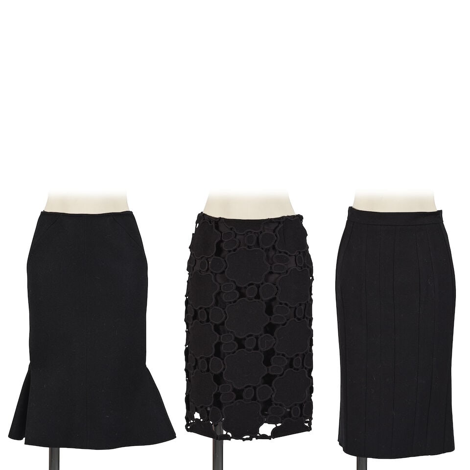Lanvin, Alaia, Miu Miu. 3 jupes en lainage noir. Lanvin, Alaia, Miu Miu. 3 black wool skirts. (1 of 4)