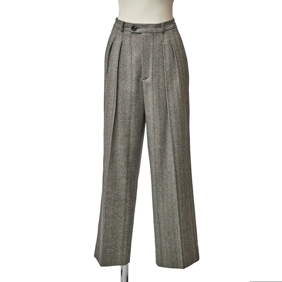 Loro Piana. Pantalon à pince en cachemire chiné gris, taupe.. Loro Piana. Pleated trou... (1 of 1)