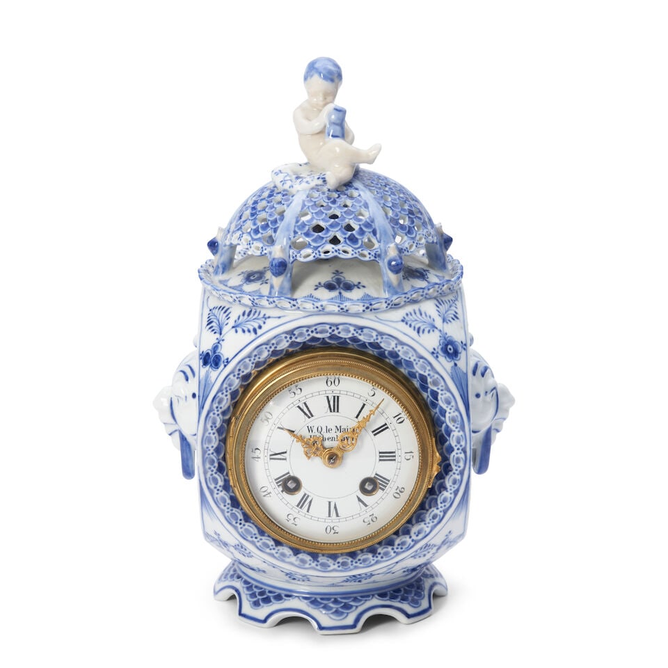Royal Copenhagen Blue Flute Full Lace Porcelain Clock, Denmark, 1898-1922, (1 of 1)