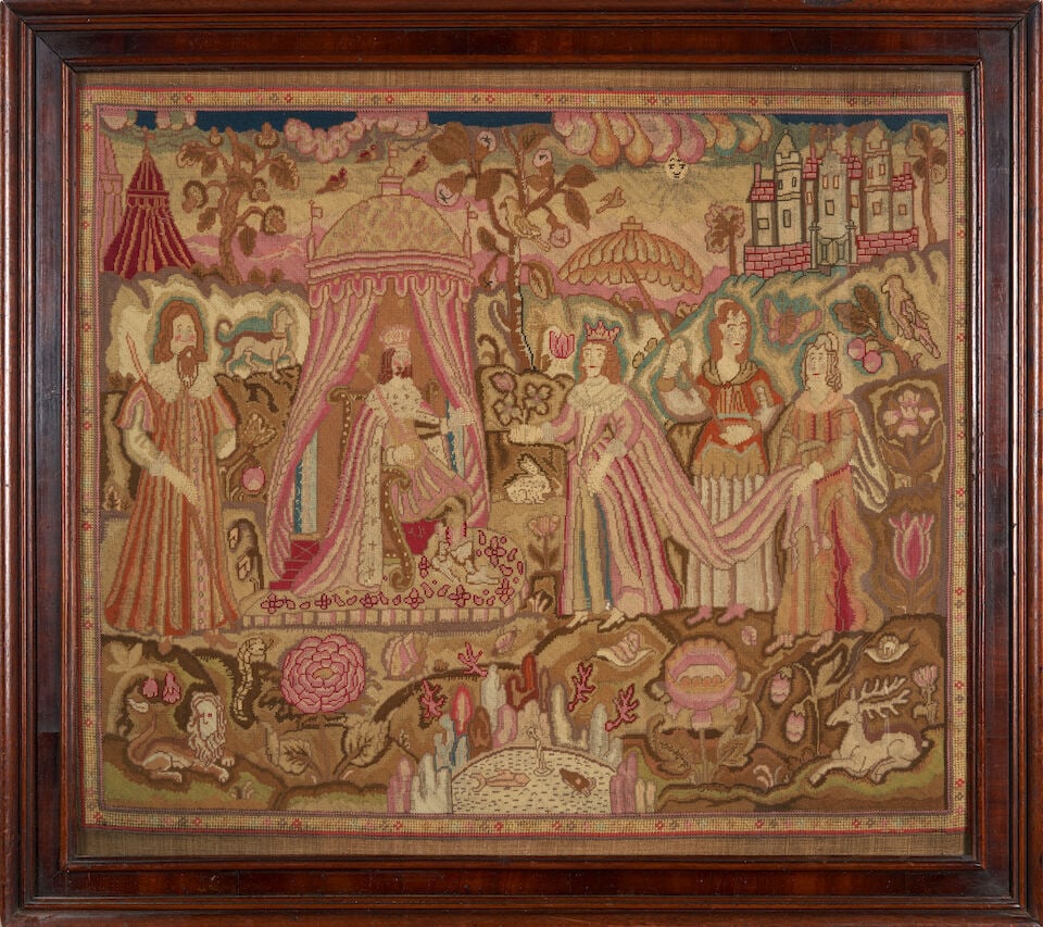 Framed English Needlepoint, mid 17th century, (1 of 2)