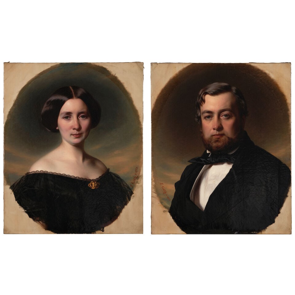 Louis Coblitz (German, 1814-1863) Portrait of a Man in a Dark Suit and Portrait of a Woman with ... (1 of 3)