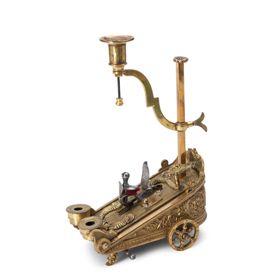 Brass Flintlock Tinder Lighter and Candle Holder, German, early 19th century, (1 of 1)