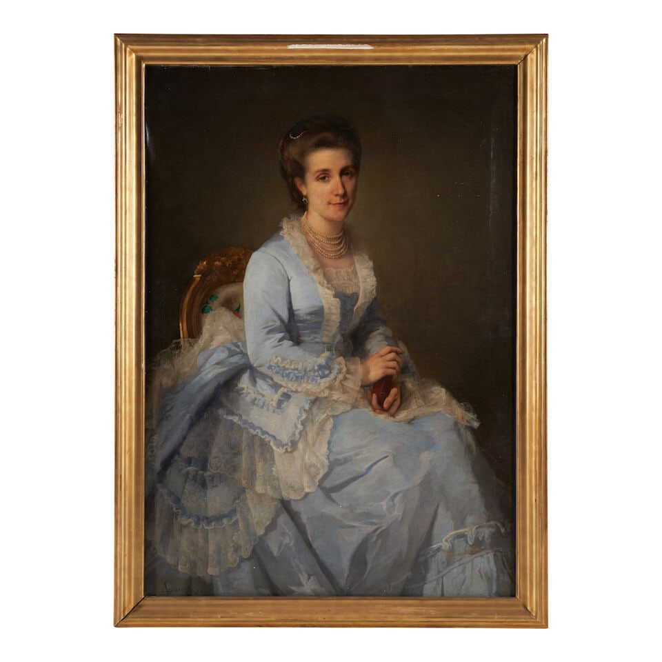 Armand LaRoche (French, 1826-1903) Portrait of a Seated Woman in Blue (framed 144.5 x 106.0 x 6.... (1 of 3)