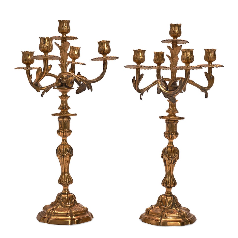 Pair of Gilt Bronze Rococo-style Candelabra, France, 19th century, (1 of 1)