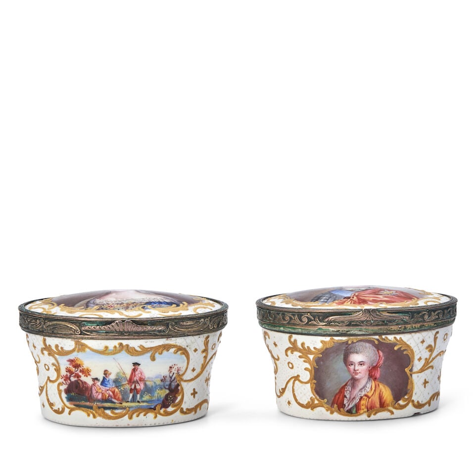 Two Metal Mounted Enamel Patch Boxes, France, 19th century, (1 of 2)