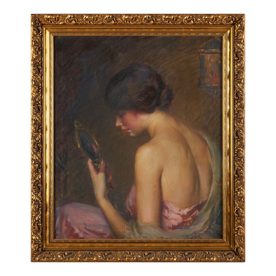 French School (19th Century) Woman with a Mirror (framed 91.0 x 78.0 x 5.0 cm (35 13/16 x 30 11/... (1 of 3)
