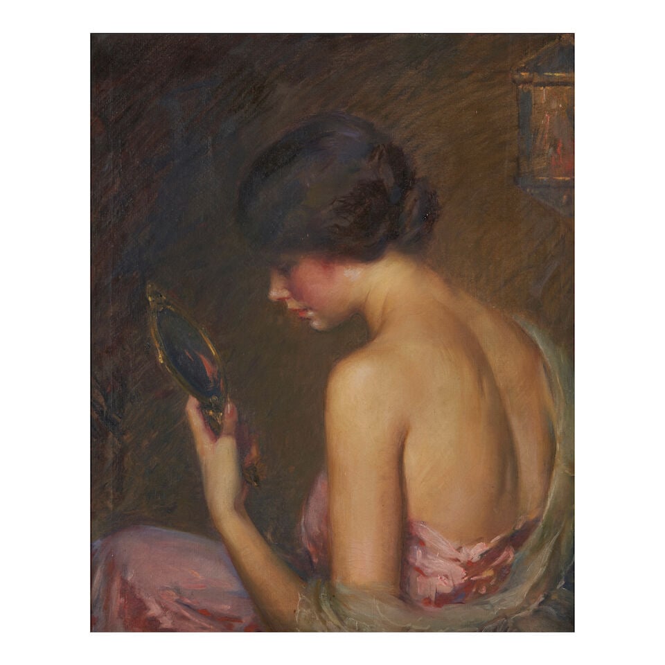 French School (19th Century) Woman with a Mirror (framed 91.0 x 78.0 x 5.0 cm (35 13/16 x 30 11/... - 3