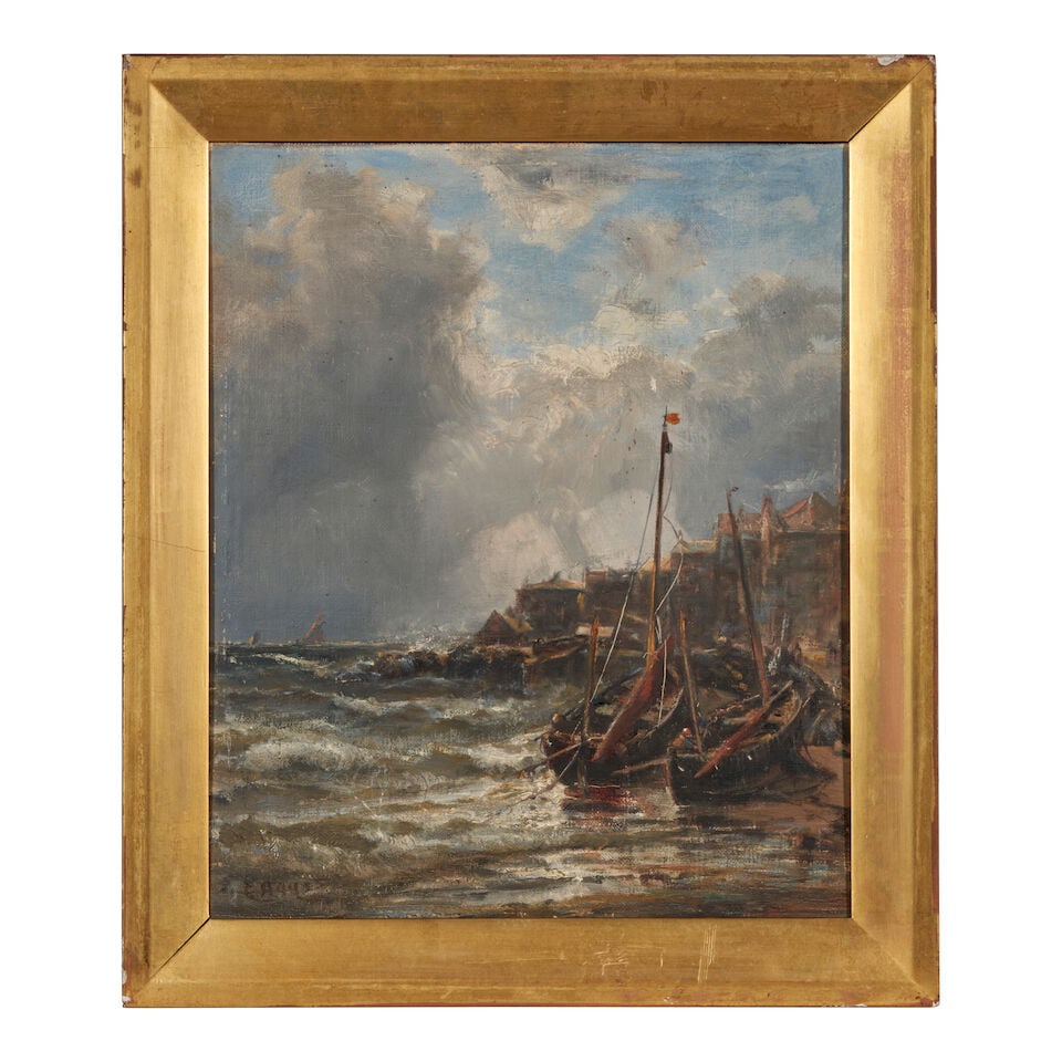 Edwin Hayes (Irish, 1820-1904) Rough Weather, Newlyn, Penzance, 1882 (framed 34.0 x 29.0 x 2.0 c... (1 of 3)