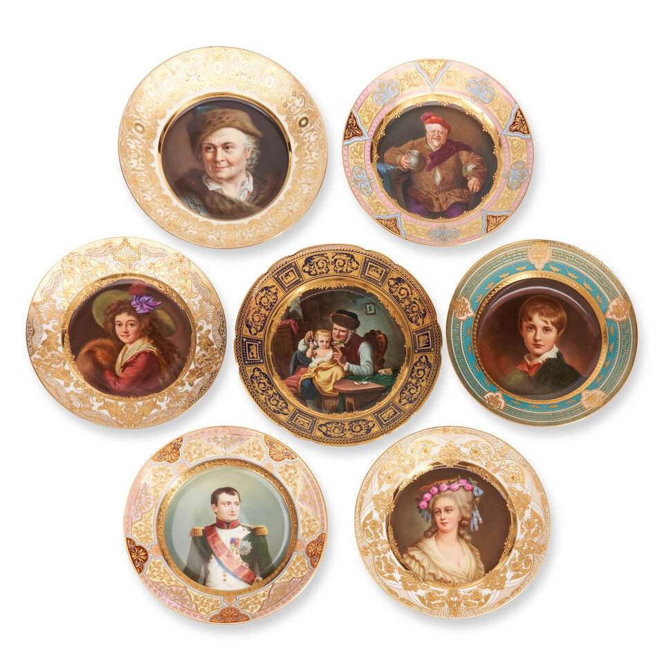 Seven Hand Painted Porcelain Cabinet Plates, Dresden and Vienna, (1 of 1)