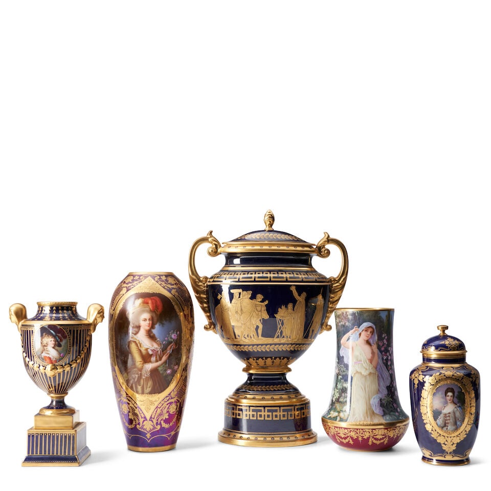 Five Dresden Porcelain Hand Painted Vases, Germany, c. 1900, (1 of 1)
