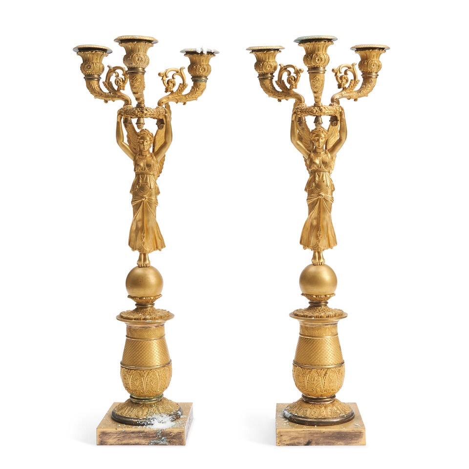 A Pair of Restauration Gilt-bronze Figural Candelabra, France, circa 1825, (1 of 2)