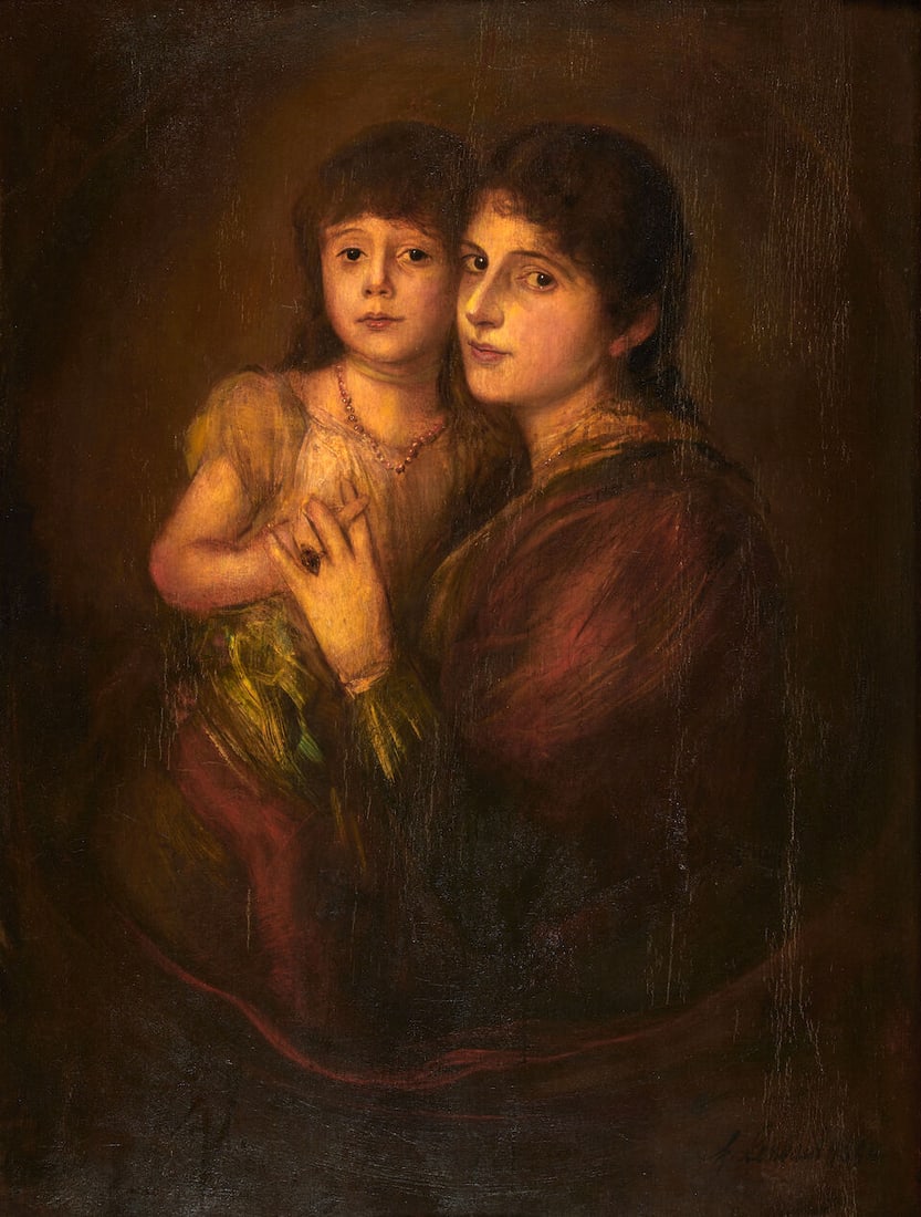 Franz Seraph von Lenbach (German, 1836-1904) Portrait of a Mother and Child Seated (framed 118.5... (1 of 4)