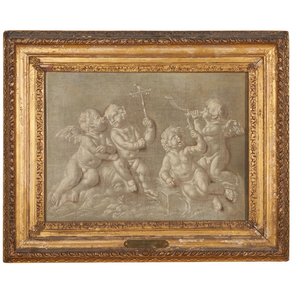 French School (18th century) Four Putti Merrymaking in a Landscape (framed 46.0 x 56.0 x 4.0 cm ... (1 of 3)