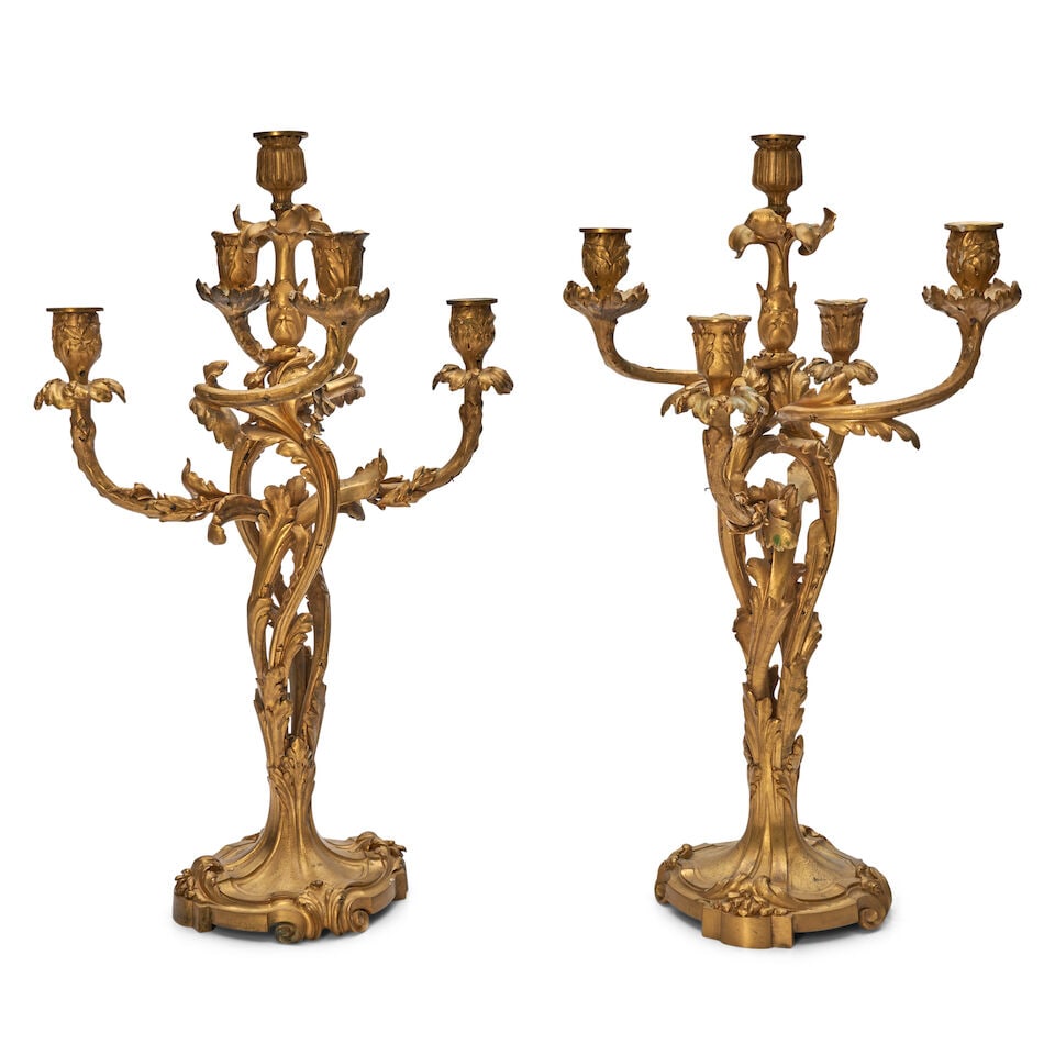 Pair of Gilt Bronze Five-light Candelabras, France, 19th century, - 2