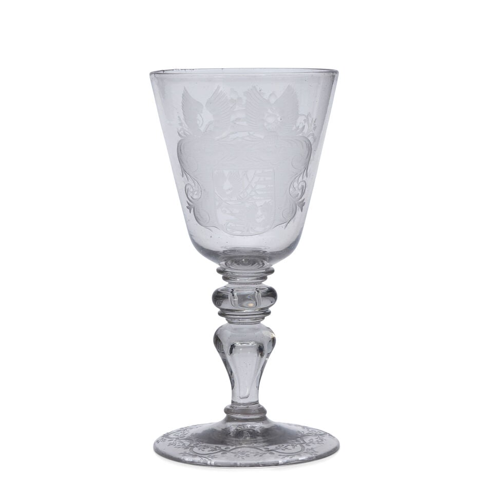 18th Century Armorial Glass Goblet, likely Dutch or German, (1 of 2)