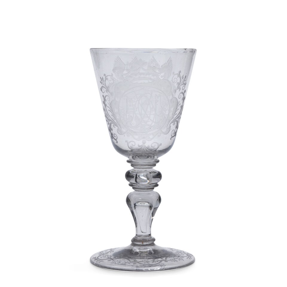 18th Century Armorial Glass Goblet, likely Dutch or German, - 2