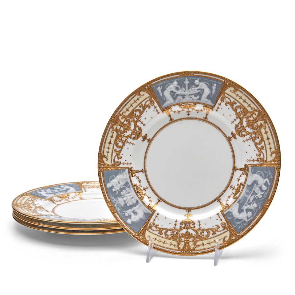 Four Mintons Pâte-sur-pâte Dinner Plates, England, c. 1920, (1 of 1)