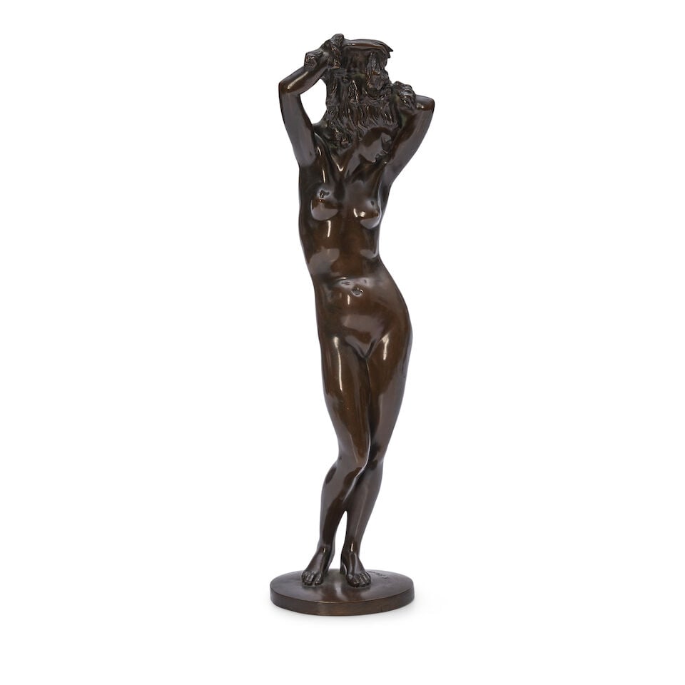 After Zsigmond Kisfaludi Strobel (Hungarian, 1884-1975): After Zsigmond Kisfaludi Strobel (Hungarian, 1884-1975) standing bronze model of a nude maiden, inscribed signature, brown patina, ht. 4 3/4 in. Lot to be sold without reserve. This lot is subject to