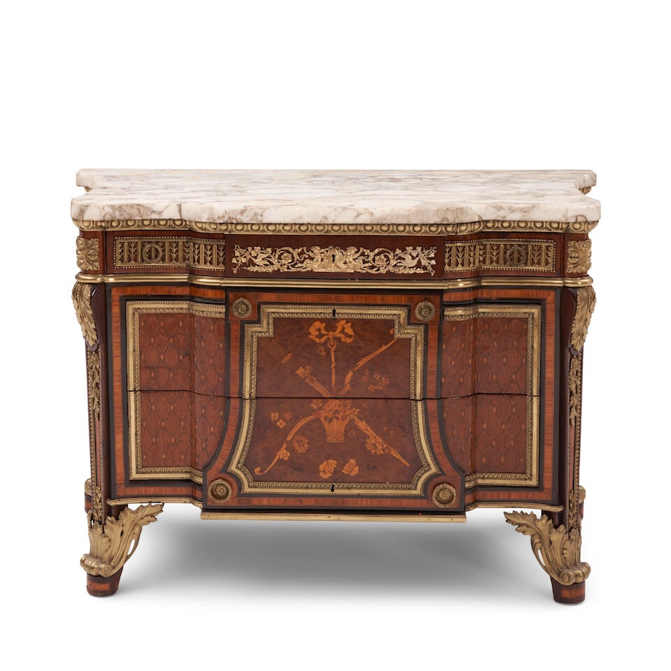 Louis XVI Style Marble Top Marquetry Commode, late 19th century, (1 of 2)