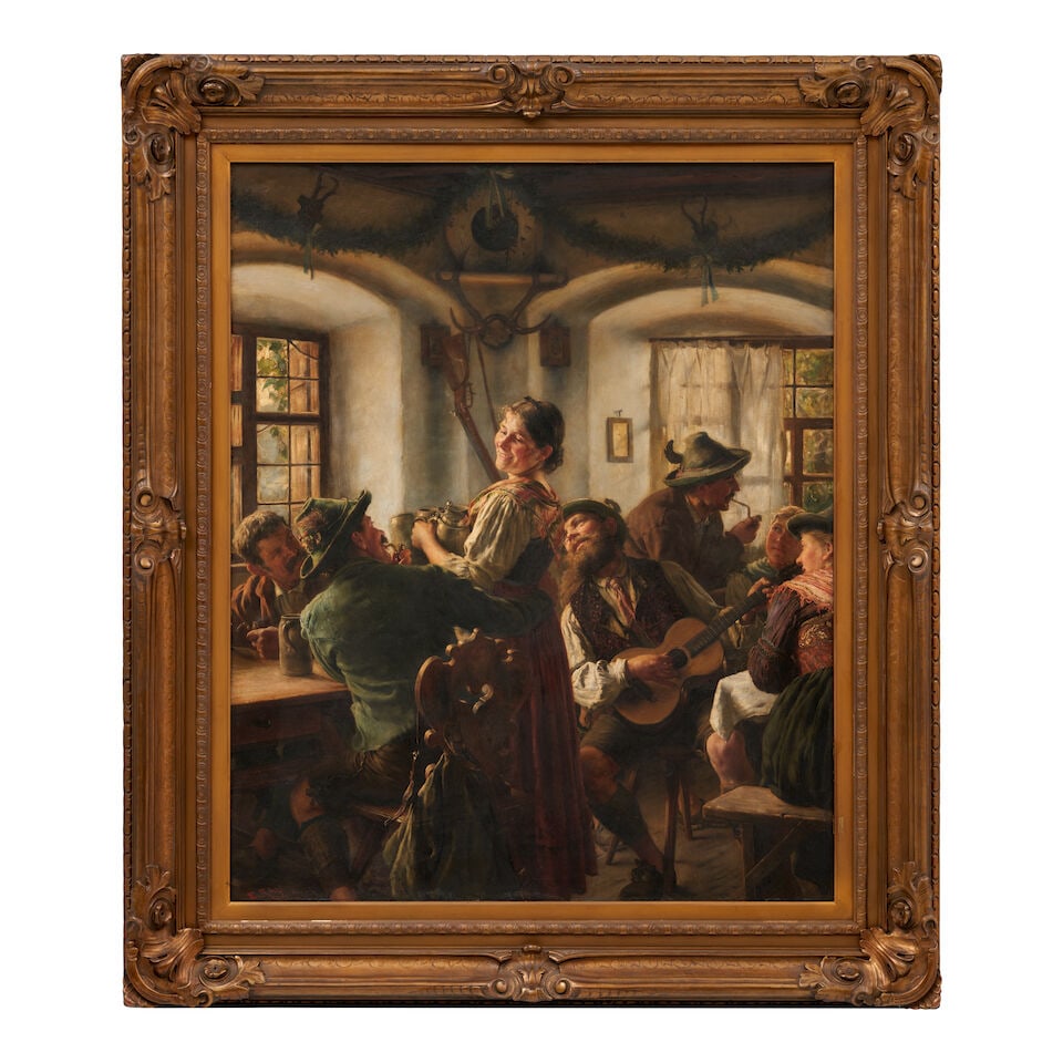 Emil Rau (German, 1858-1937) Bavarian Tavern Scene (framed 125.7 x 108.5 x 7.6 cm (49 1/2 x 42 3... (1 of 4)