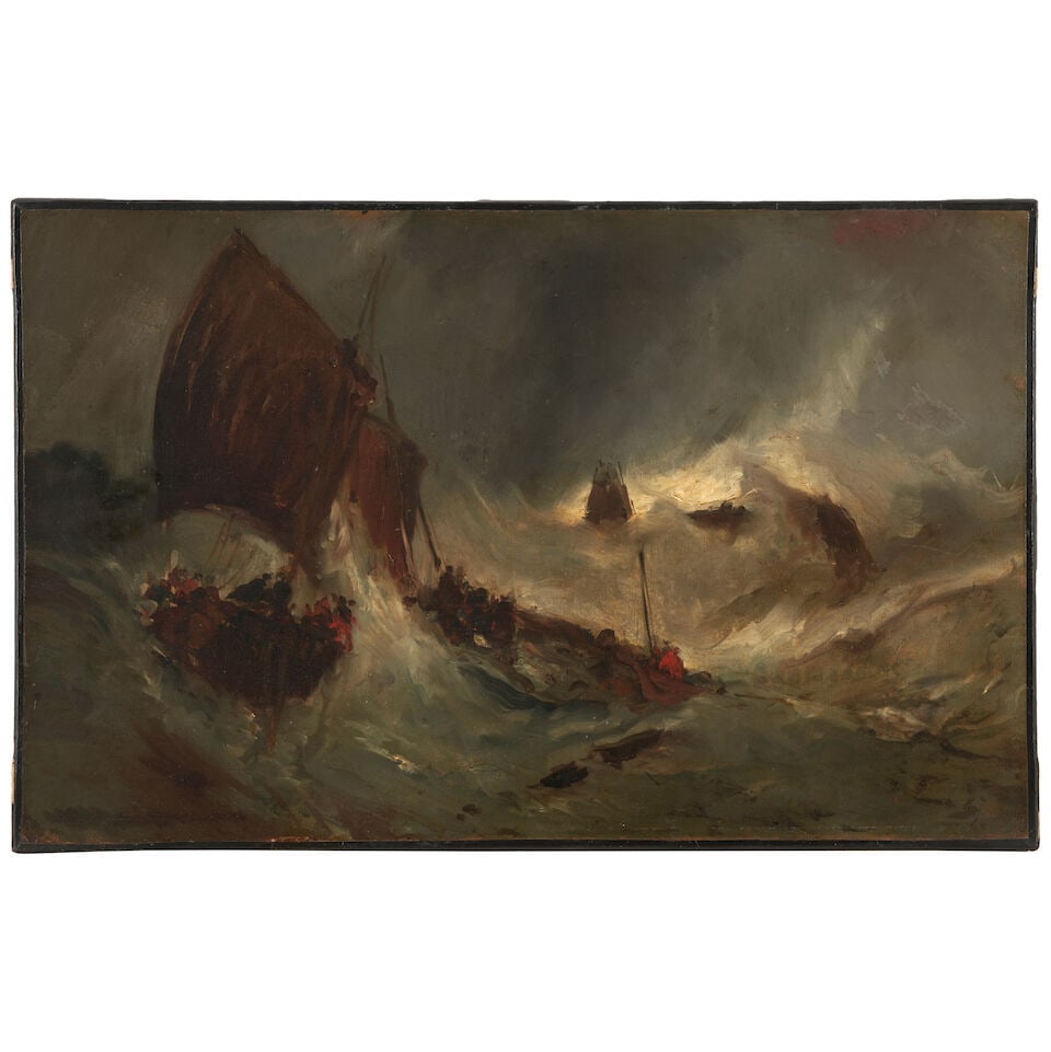 Attributed to Louis Gabriel Eugène Isabey (French, 1803-1886) Fishing Boats Being Tossed in... (1 of 2)