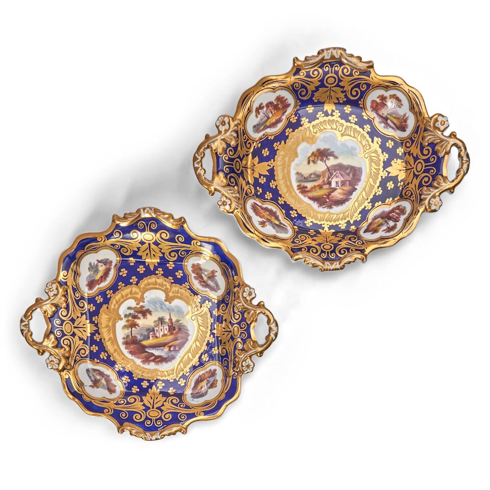 Two English Porcelain Cobalt Blue Ground Dessert Dishes, 19th century, (1 of 2)