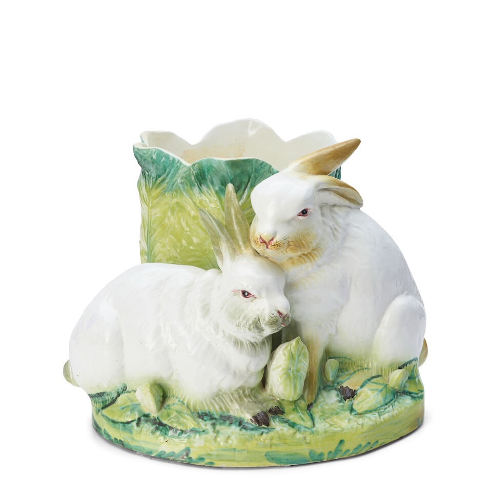 French Majolica Rabbit Planter, late 19th century, (1 of 1)