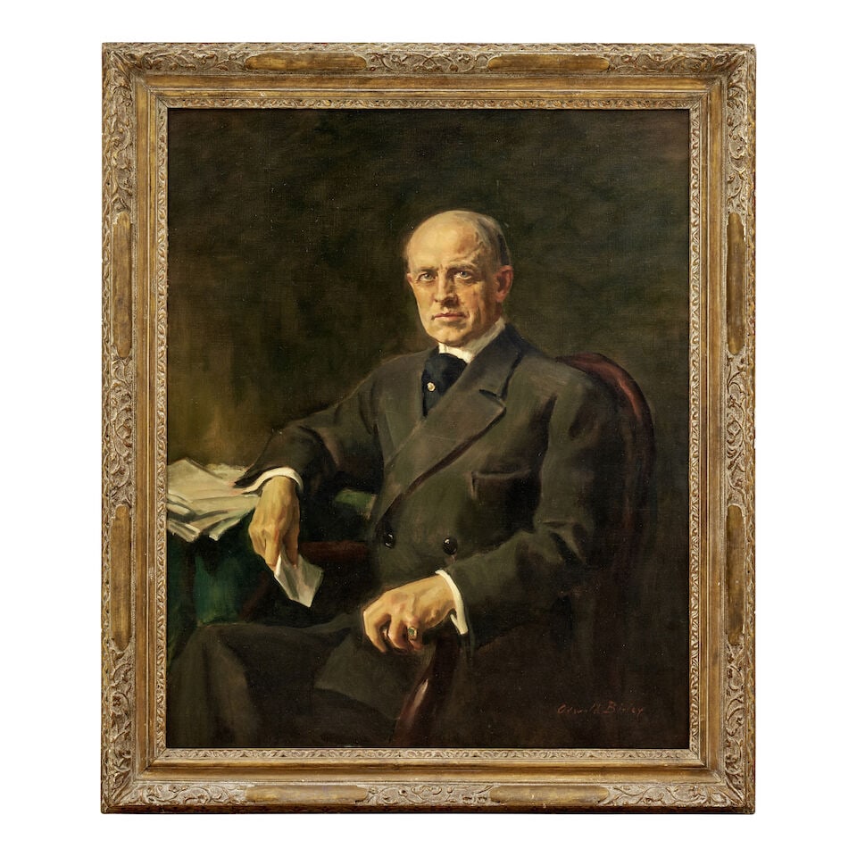 Sir Oswald Joseph Hornby Birley, R.O.I., R.P. (British, 1880-1954) Portrait of Charles William P...: Sir Oswald Joseph Hornby Birley, R.O.I., R.P. (British, 1880-1954) Portrait of Charles William Post (1854-1914) signed 'Oswald Birley' (lower right) oil on canvas 127.0 x 102.0 cm (50 x 40 3/16