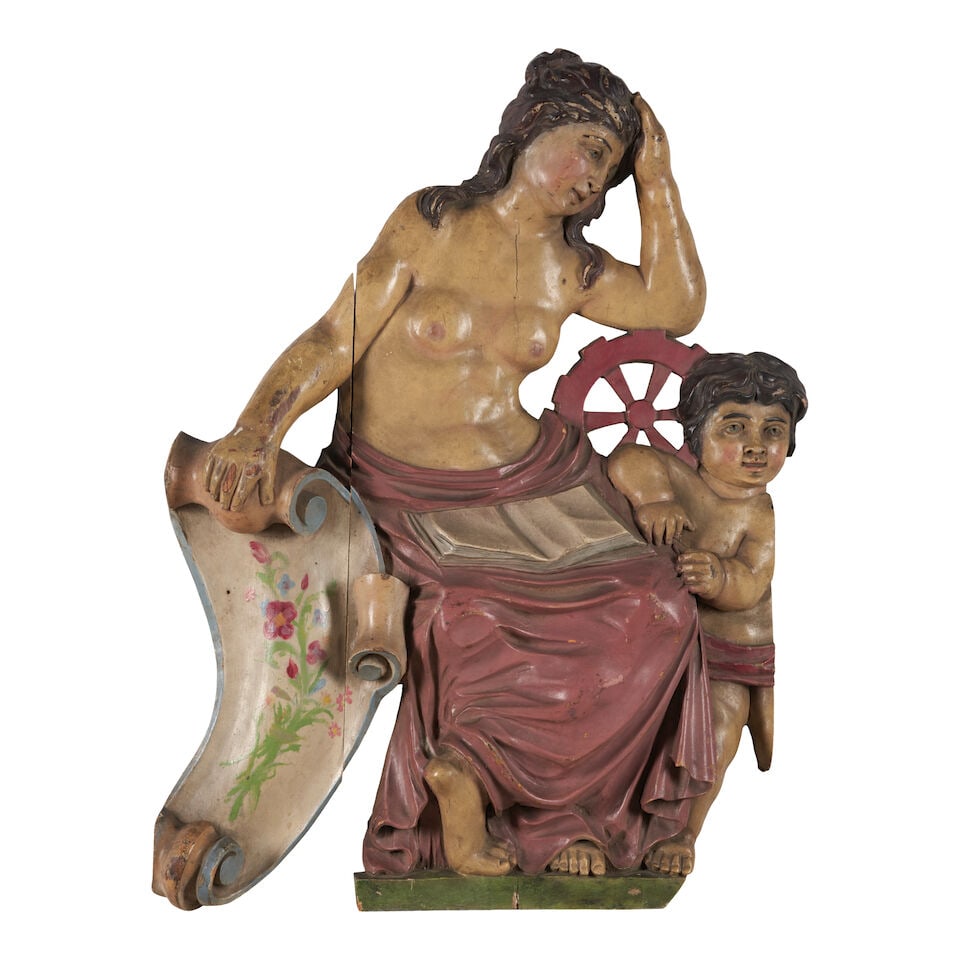 Polychrome Carved Wood Bas Relief, Continental, 18th/19th century,: Polychrome Carved Wood Bas Relief, Continental, 18th/19th century, classical depiction of a partially nude mother with child, lg. 28 1/4, approx. wd. 21 1/4. Footnotes: Provenance Property of a New