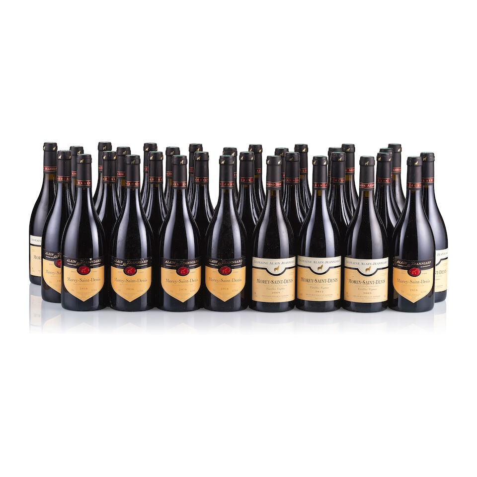 Mixed Lot of Domaine Alain Jeanniard, Morey-Saint-Denis, 2006, 2009, 2012 & 2016 (32 x 750ml): Domaine Alain Jeanniard, Morey-Saint-Denis, 2006 (1 x 750ml) Region: Burgundy Fill Level: excellent Capsule: ok Cork: ok Label: lightly bin-soiled, stained and marked Packaging: neutral