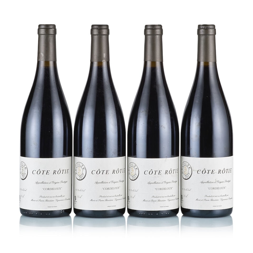 Marie & Pierre Bénetière, Côte-Rôtie, Cordeloux, 2017 (4 x 750ml): Marie & Pierre Bénetière, Côte-Rôtie, Cordeloux, 2017 (4 x 750ml) Region: Rhone Valley Fill Level: excellent Capsule: ok Cork: ok Label: 2x stained, 2x good appearance Packaging: