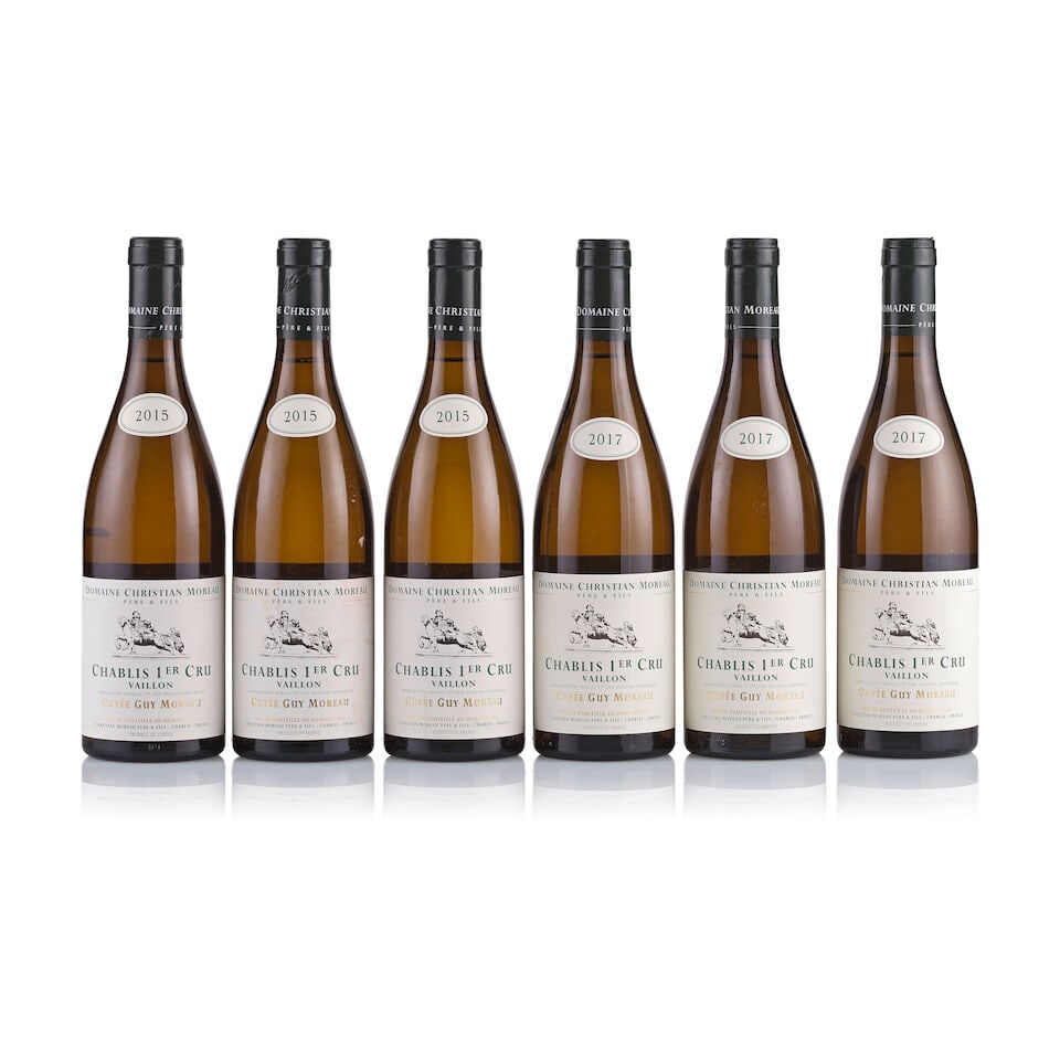 Domaine Christian Moreau, Chablis 1er Cru, Vaillons, Cuvée Guy Moreau, 2015 & 2017 (6 x 750ml): Domaine Christian Moreau, Chablis 1er Cru, Vaillons, Cuvée Guy Moreau, 2015 (3 x 750ml) Region: Burgundy Fill Level: excellent Capsule: 1x creased, 2x ok Cork: ok Label: 1x good appearance, 1x ve