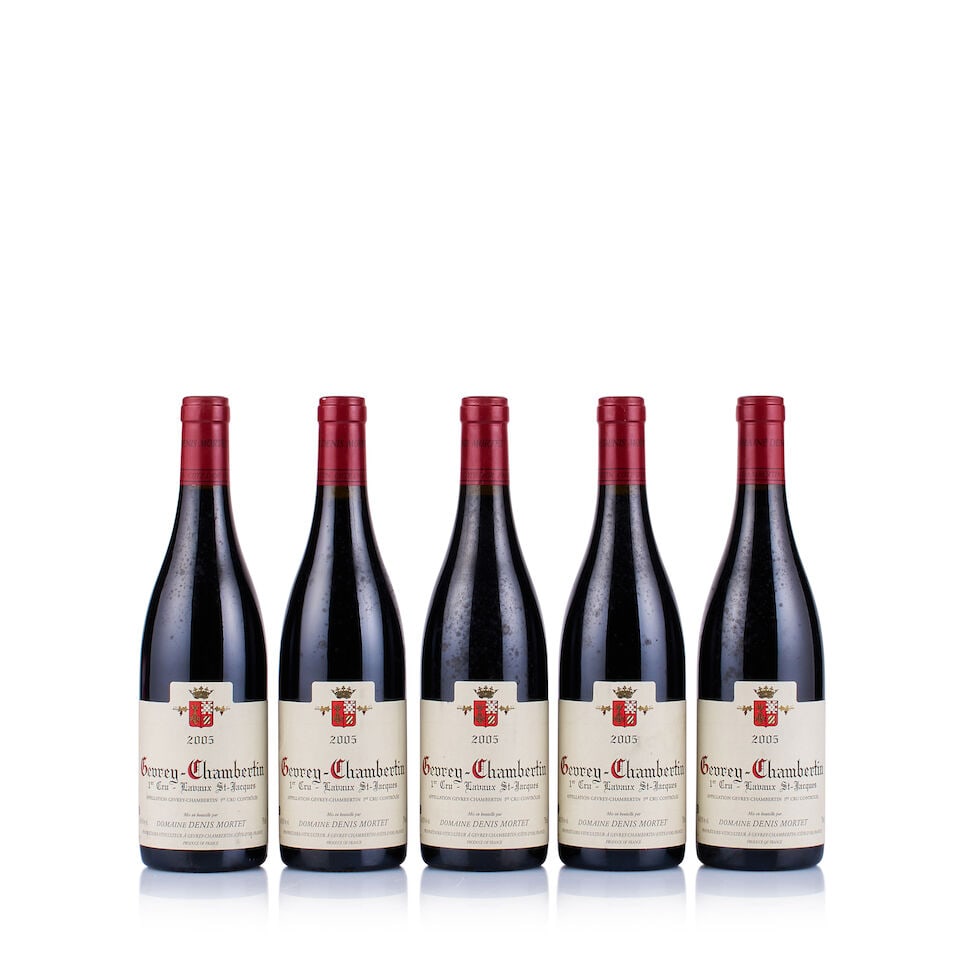 Domaine Denis Mortet, Gevrey-Chambertin 1er Cru, Lavaux Saint-Jacques, 2005 (5 x 750ml): Domaine Denis Mortet, Gevrey-Chambertin 1er Cru, Lavaux Saint-Jacques, 2005 (5 x 750ml) Region: Burgundy Fill Level: excellent Capsule: ok Cork: ok Label: 2x good appearance, 2x slightly bin-soiled,