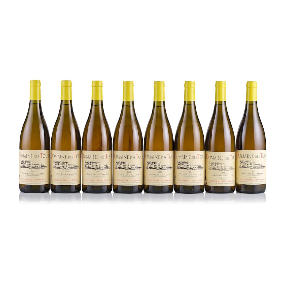 Domaine des Tours, Vin de Pays Vaucluse, White, 2014, 2015 & 2017 (8 x 750ml): Domaine des Tours , Vin de Pays Vaucluse, White, 2014 (6 x 750ml) Region: Rhone Valley Fill Level: good Capsule: ok Cork: ok Label: 2x slightly stained, 1x nicked and bin-soiled, 3x good appearance Pa